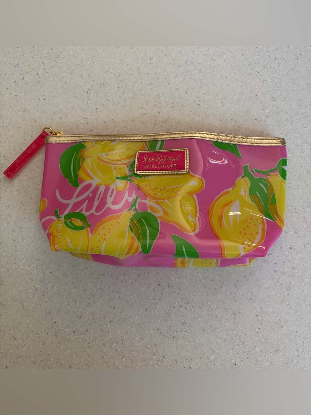Lilly Pulitzer Estée Lauder Pink Lemon Print Cosmetic Pouch Zipper Makeup Bag